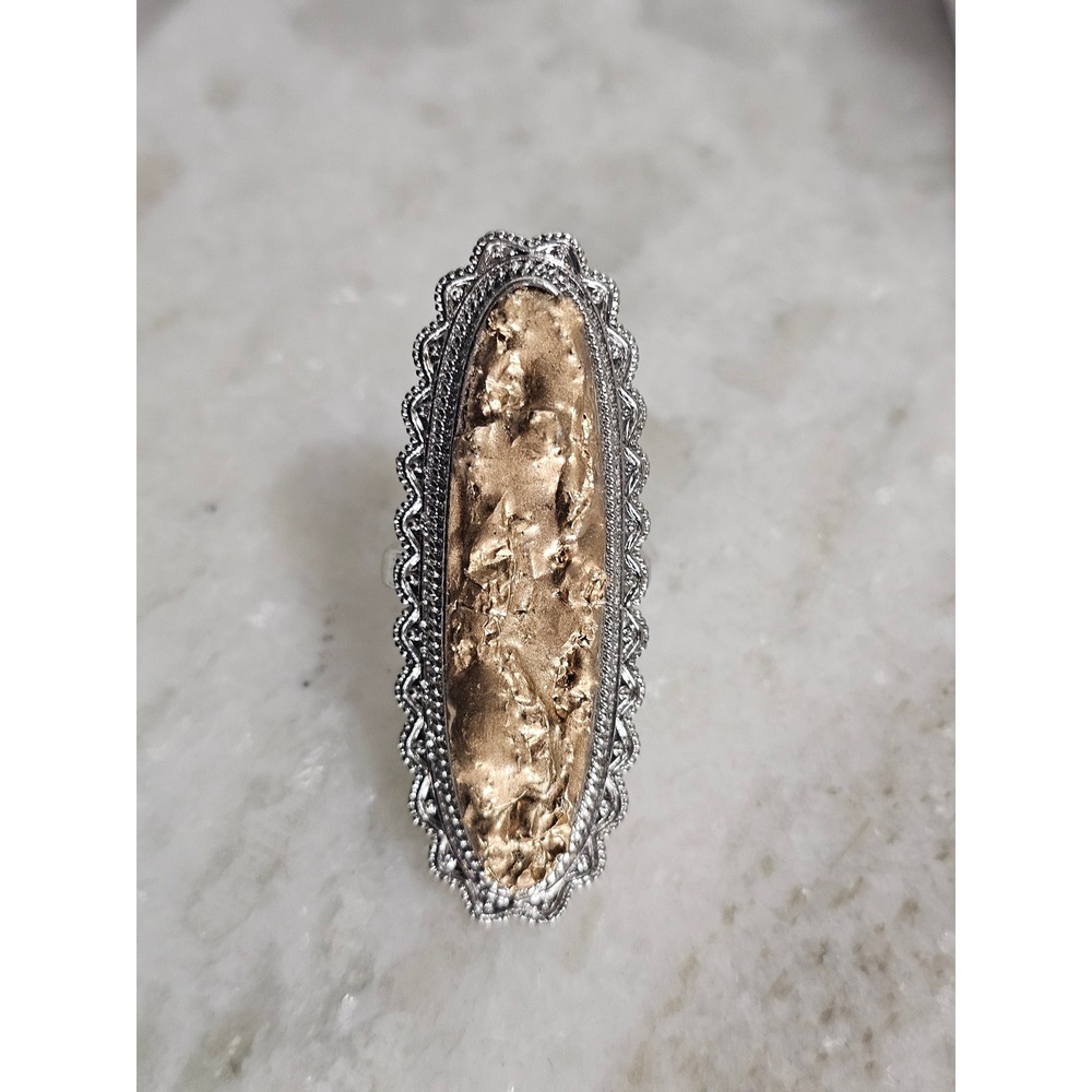 Statement Ring Womens Gold Silver Mixed Metal Filigree Abstract Nugget VICTORIAN